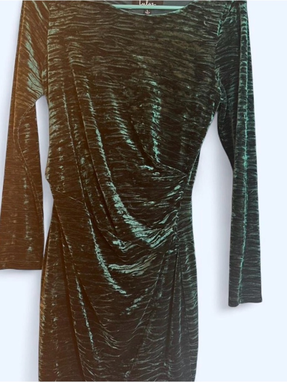 Lulu's Emerald Green Velvet Ruched Mini Dress